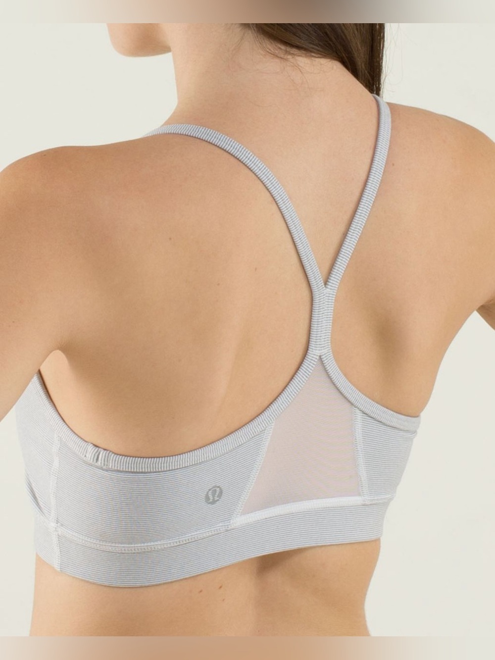 Lululemon Flow Y Bra IV Wee Stripe White Heathered Medium Grey size 2 gym chic